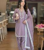 Lavender silk blend embroidered FARSHI SALWAR KAMEEZ 