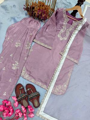 Lavender silk blend embroidered FARSHI SALWAR KAMEEZ  4
