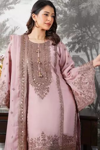 Pink silk blend embroidered sharara set