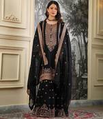 Black silk blend embroidered sharara set