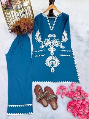 blue rayon embroidered farshi palazzo  2