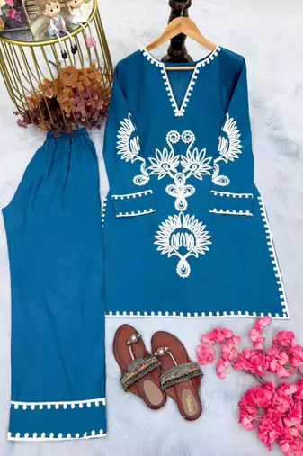 blue rayon embroidered farshi palazzo 