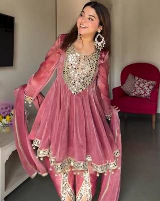 Pink silk blend mirror dhoti style pant 2