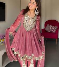 Pink silk blend mirror dhoti style pant