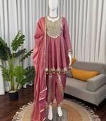 Pink silk blend mirror dhoti style pant