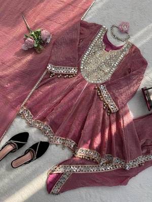 Pink silk blend mirror dhoti style pant 3