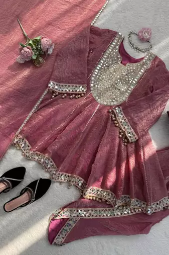 Pink silk blend mirror dhoti style pant