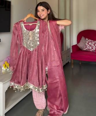 Pink silk blend mirror dhoti style pant 4
