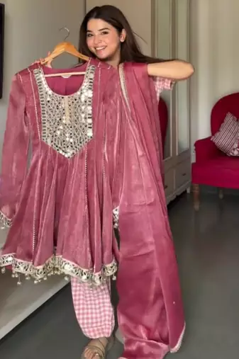 Pink silk blend mirror dhoti style pant