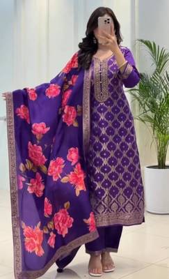 Blue silk blend printed trouser set 1