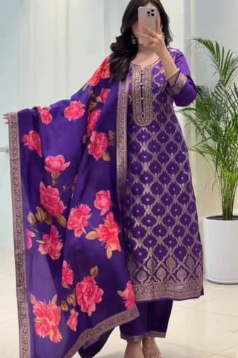 Blue silk blend printed trouser set