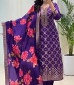 Blue silk blend printed trouser set
