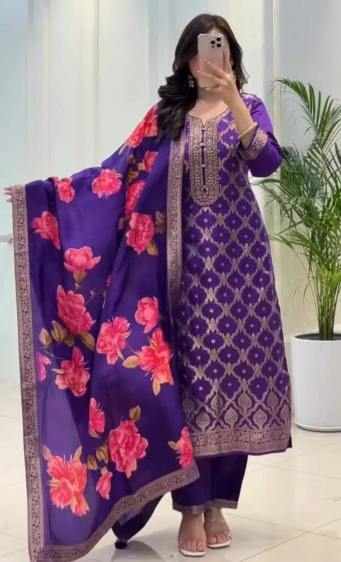 Blue silk blend printed trouser set