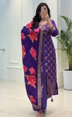 Blue silk blend printed trouser set 2