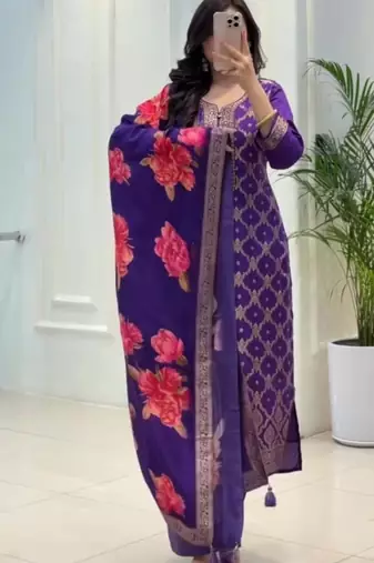 Blue silk blend printed trouser set