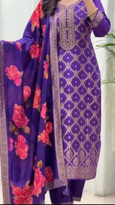Blue silk blend printed trouser set 3