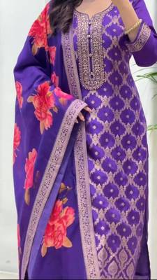 Blue silk blend printed trouser set 4