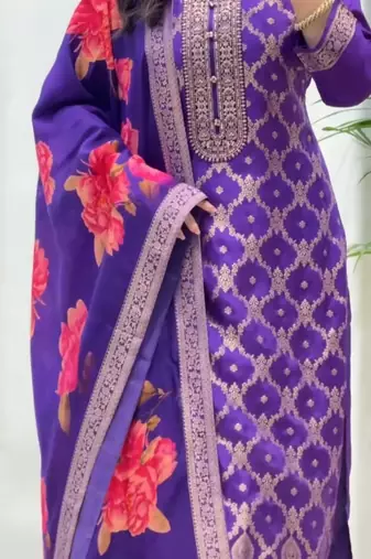 Blue silk blend printed trouser set