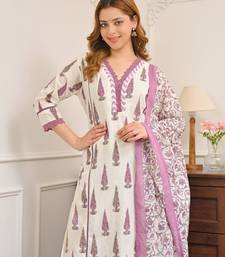 Off white cotton silk printed kurti palazzo set