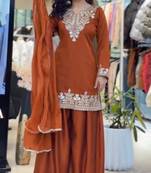 Dark orange silk blend embroidered palazzo set