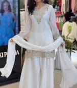 White silk blend embroidered palazzo set