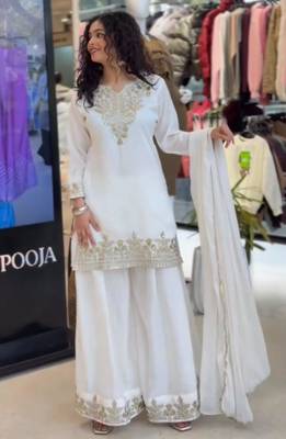 White silk blend embroidered palazzo set 4