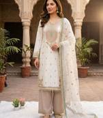 White silk blend embroidered palazzo set