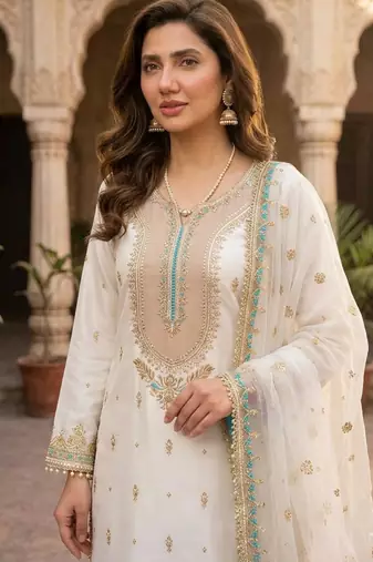 White silk blend embroidered palazzo set