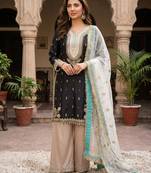 Black silk blend embroidered palazzo set