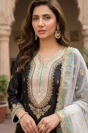 Black silk blend embroidered palazzo set