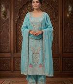 Sky blue silk blend embroidered palazzo set
