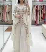 White silk blend embroidered sharara set