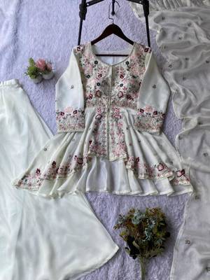 White silk blend embroidered sharara set 2