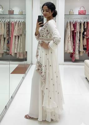 White silk blend embroidered sharara set 4