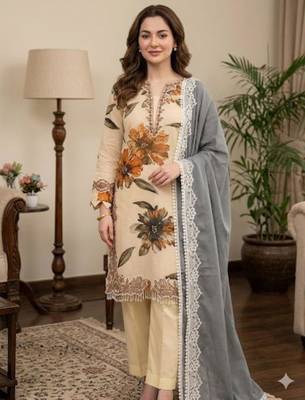 Beige silk blend embroidered palazzo set 1