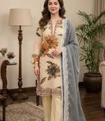 Beige silk blend embroidered palazzo set