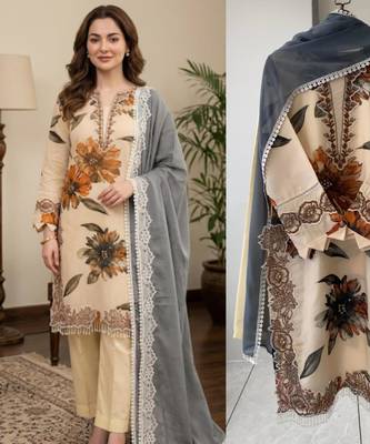 Beige silk blend embroidered palazzo set 3