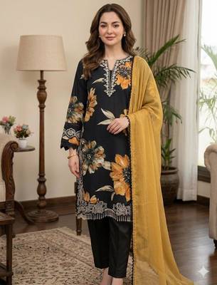 Black silk blend embroidered palazzo set 1