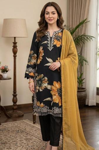 Black silk blend embroidered palazzo set