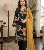 Black silk blend embroidered palazzo set