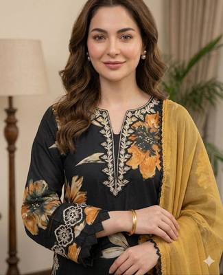 Black silk blend embroidered palazzo set 3