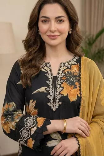 Black silk blend embroidered palazzo set