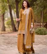 Mustard chanderi thread palazzo set