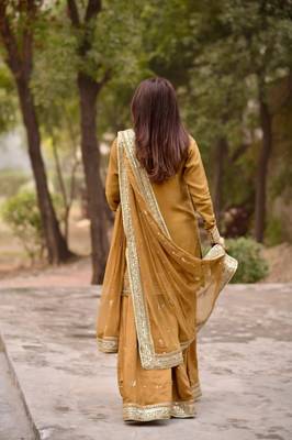 Mustard chanderi thread palazzo set 2