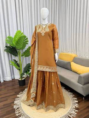 Mustard chanderi thread palazzo set 3