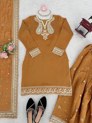 Mustard chanderi thread palazzo set 4