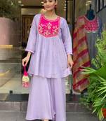 Lavender glass tissue embroidered palazzo set