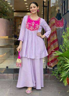 Lavender glass tissue embroidered palazzo set 2