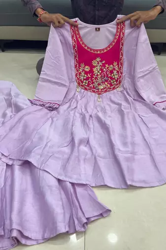 Lavender glass tissue embroidered palazzo set