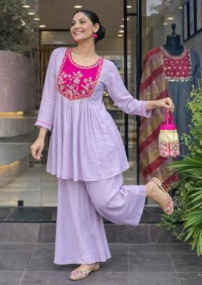 Lavender glass tissue embroidered palazzo set 4